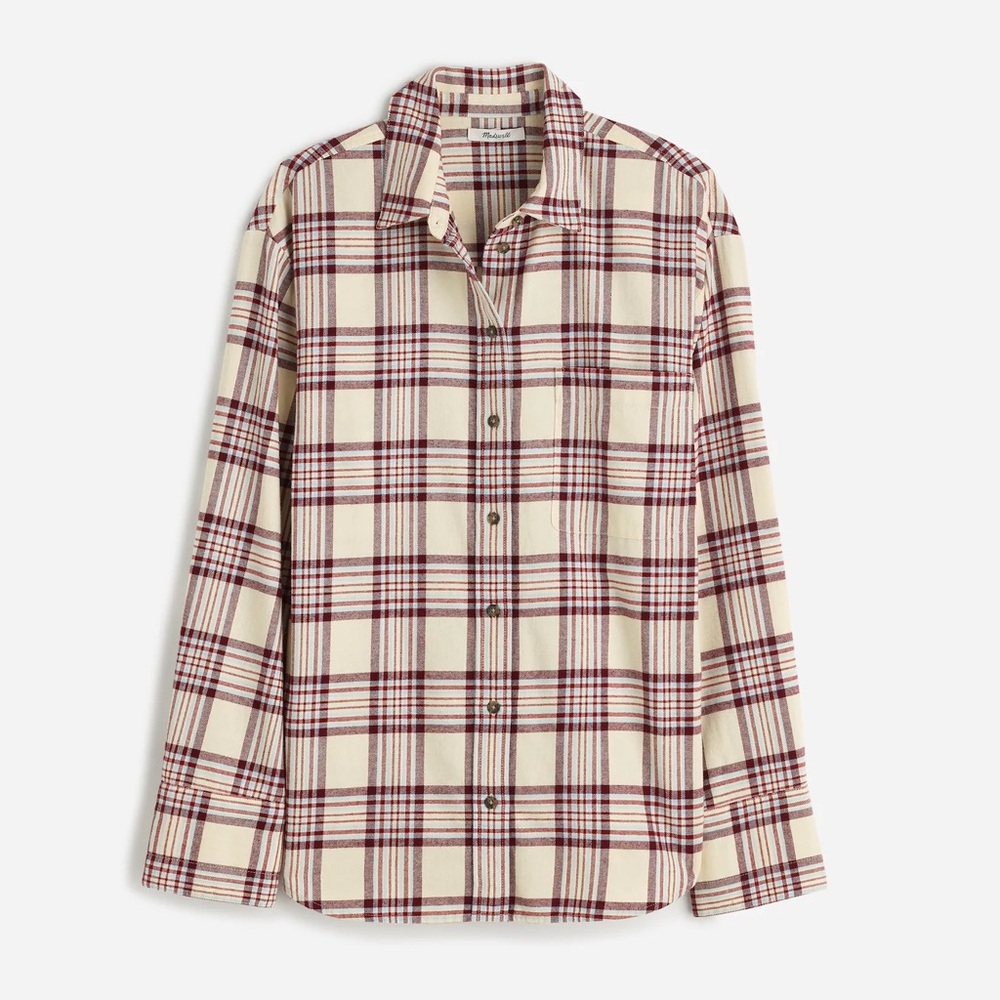 NWT Madewell Relaxed Straight-Hem Button-Up Shirt in Plaid. Alabaster. Size S.